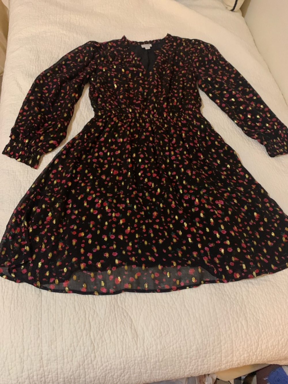 J. Crew Black Long Sleeve Floral Print Dress